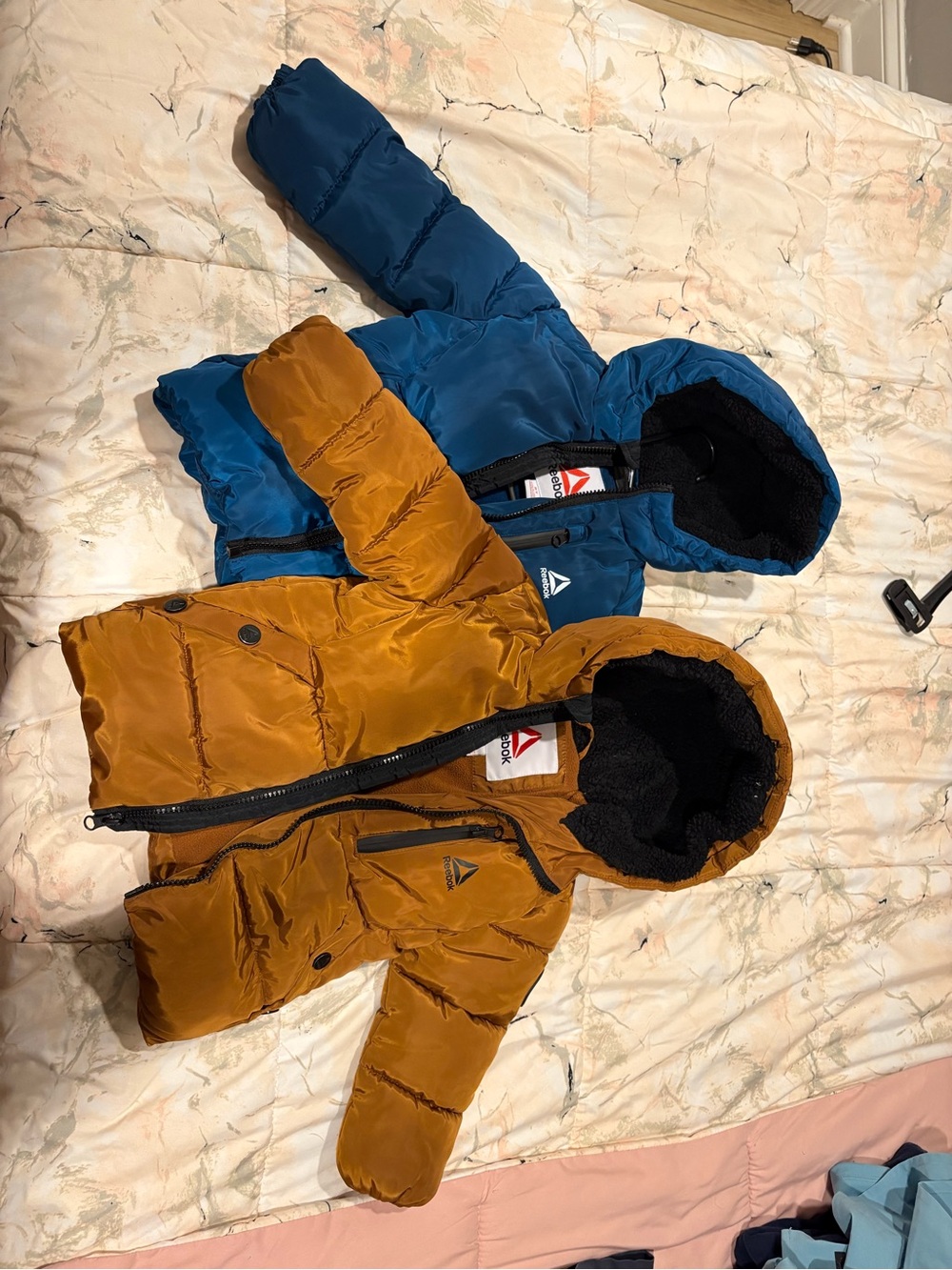 Reebok Toddler Puffer Jacket Bundle 2T Blue Brown Hooded Winter Coats